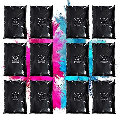 Hawwwy Colored Powder for Holi Festival, Gender Reveal, Color Run (12) 2.5 oz Pink and Blue Packets Gender Reveal Color Run Powder Assorted Colors for Holi Festival, Colorful Smoke