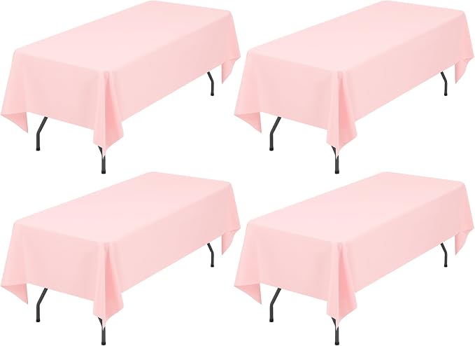 Showgeous 4 Pack Pink Tablecloth 60 x 102 Inch, Rectangle Table Cloth for 6 Foot Table, Wrinkle Resistant Washable Polyester Table Cover for Wedding Dining Table Buffet Parties and Camping