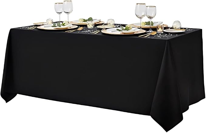 Surmente Black Tablecloth for Rectangle Tables, 90 x 132-inch Rectangular Table Cloth for 6-8 Ft Tables, Polyester Table Cover for Banquets, Parties, Events