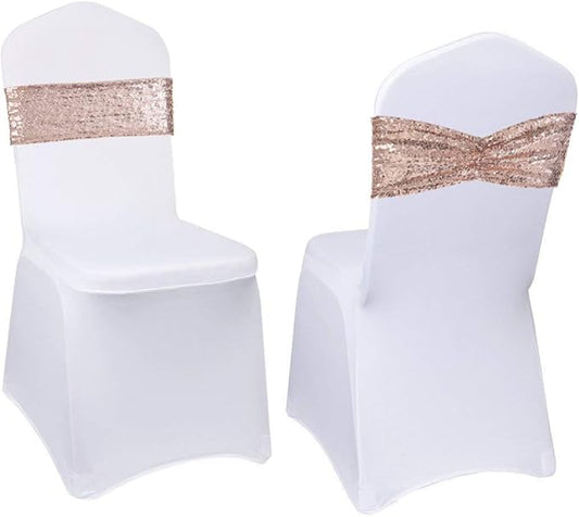 Eternal Beauty Set of 50 Sequin Rose Gold Chair Sashes for Wedding Party Banquet Chair Cover Decorations