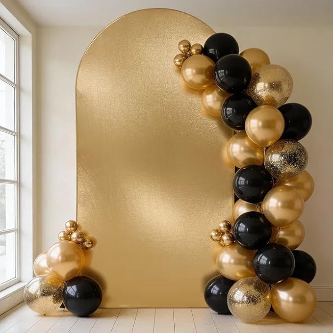 Gold Shimmer Arch Backdrop Cover 7.2FT with Zipper,Thick Soft Stretchy Sequin Glitter Spandex Fitted Chiara Cover for Wedding Birthday Baby Shower Graduation Party Photo Backdrop
