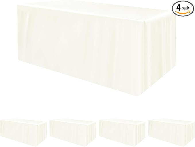 HolidayIdeas 4-Pack 6ft Beige Rectangle Craft Shows Fitted Tablecloth | Wrinkle resistant table covers; bulk quantity pack for professional trade exhibition displays or vendor booths
