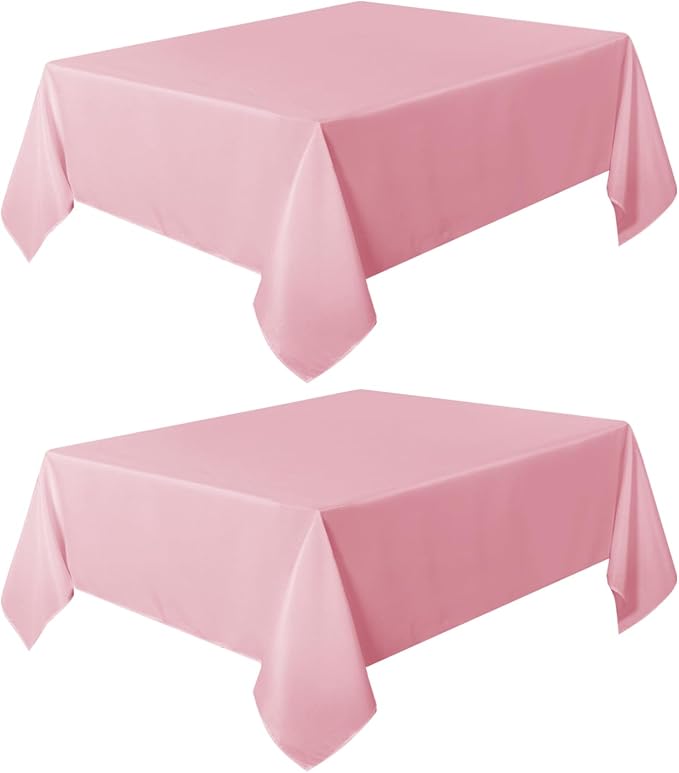 sancua 2 Pack Pink Tablecloth 60 x 102 Inch, Rectangle Table Cloth for 6 Feet Tables - Stain and Wrinkle Resistant Washable Polyester Table Cover for Dining Tables, Valentines Parties