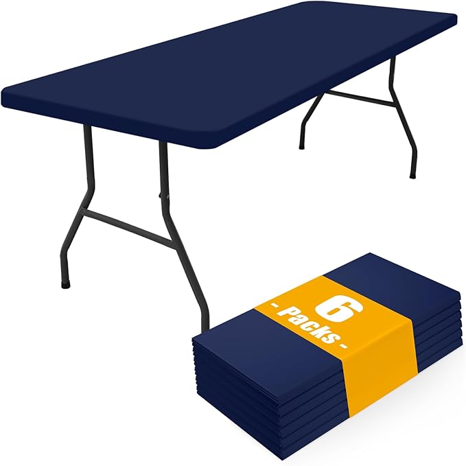 Smiry 6 Pack Rectangle Picnic Table Cloth, Waterproof Elastic Fitted Tablecloths, Washable Polyester Rectangular Patio Table Cover for Camping, Indoor and Outdoor (Navy, 30"x48")