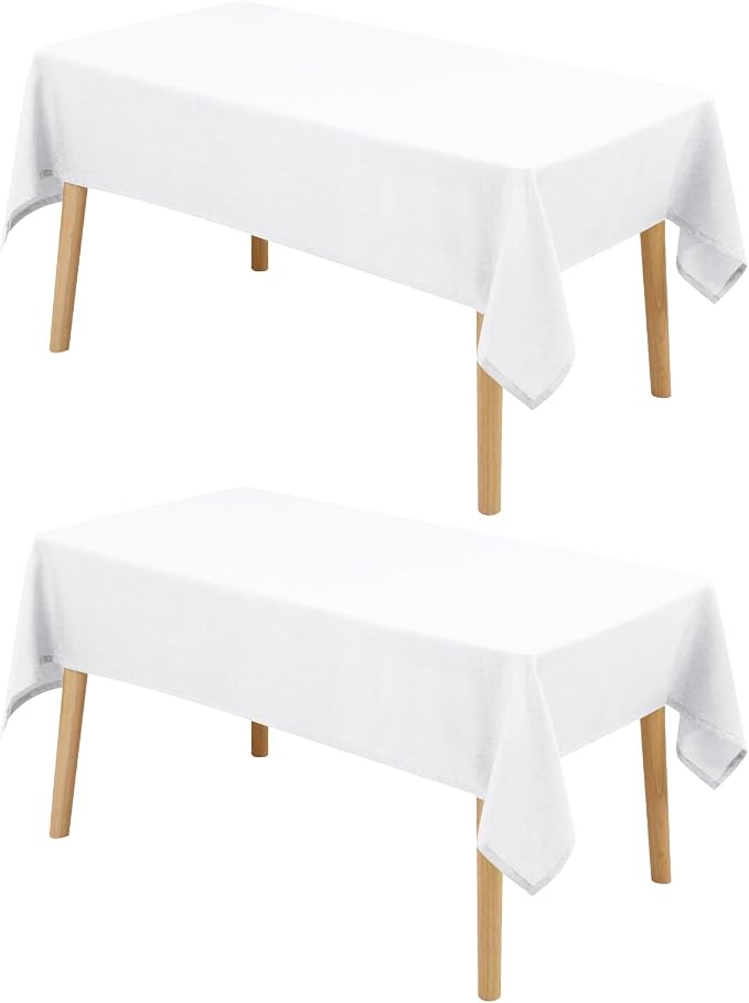Hiasan 2 Pack Faux Linen Rectangle Tablecloth - Wrinkle and Stain Resistant Washable Table Cloth for Kitchen Dining Room Holiday Table Cover for Party Dinner, White, 70 x 140 Inch