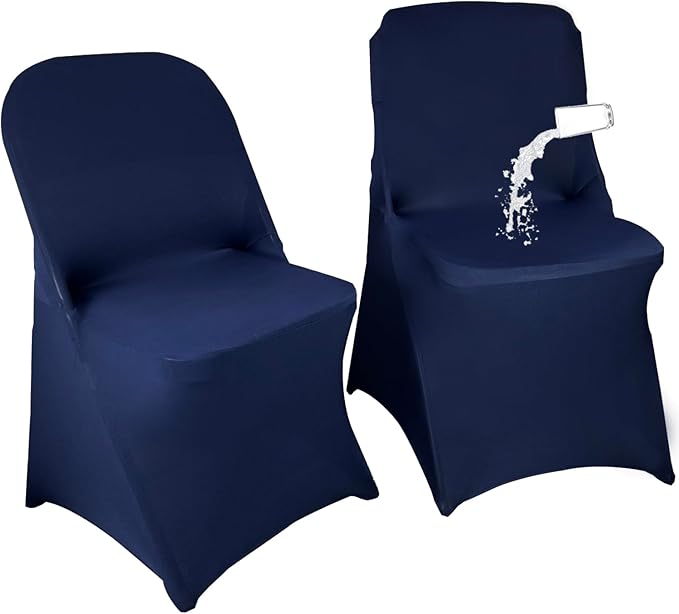 40PCS Stretch Spandex Folding Waterproof Chair Covers,Universal Fitted Chair Cover Protector for Wedding Party Banquet Holidays Celebration Decoration(Navy Blue)