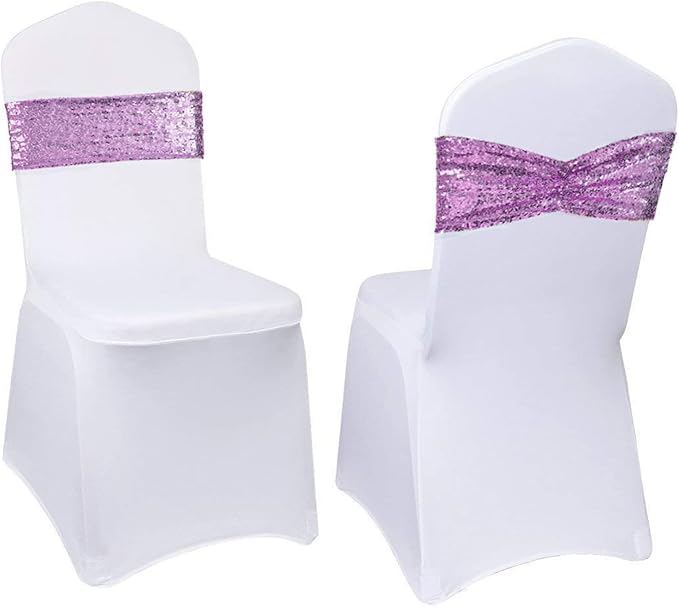 Eternal Beauty 10 Pack Sequin Chair Sashes Glitter Band Lavender Chair Sashes for Wedding Cover Decoration