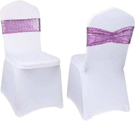 Eternal Beauty 10 Pack Sequin Chair Sashes Glitter Band Lavender Chair Sashes for Wedding Cover Decoration