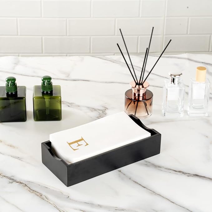 Luxenap 15.8 X 7.9 Inch Linen-Feel Guest Towels, 50 Lettered Hand Towels - Gold Letter 'E', Sans Serif Font, White Paper Dinner Napkins, airlaid, For Restrooms And Tables - Restaurantware