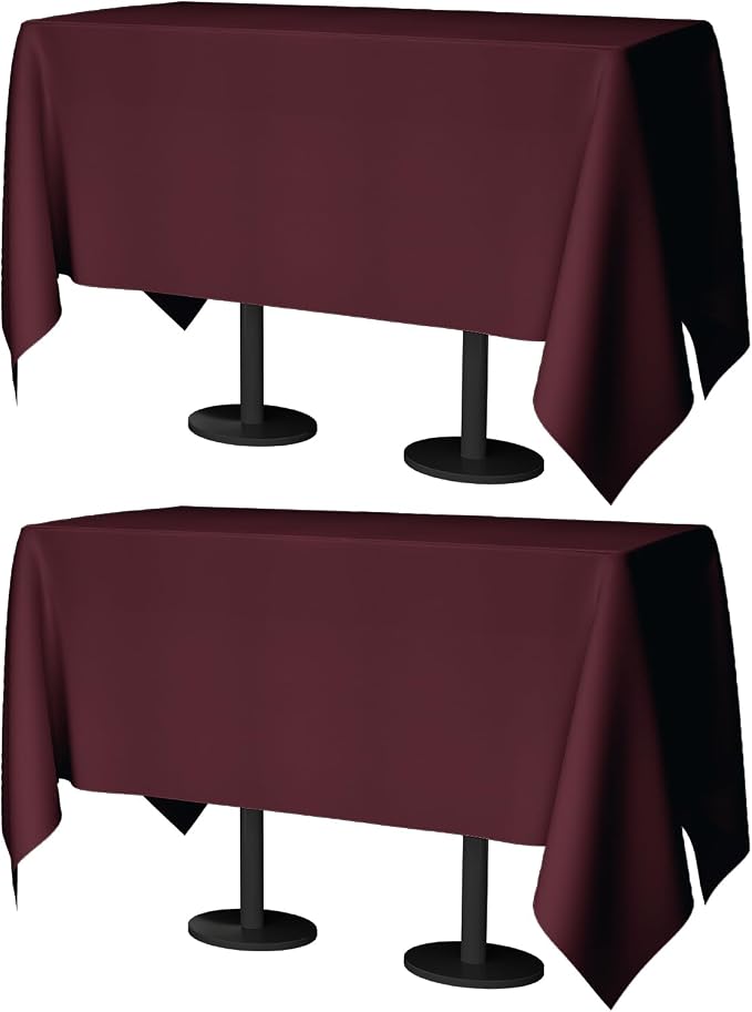 60x102 Table Cloth - 2 Pack Rectangular Black Washable Stain and Wrinkle Resistant Polyester Table Cover for Dining Tables, Various Parties and Camping (Burgundy)
