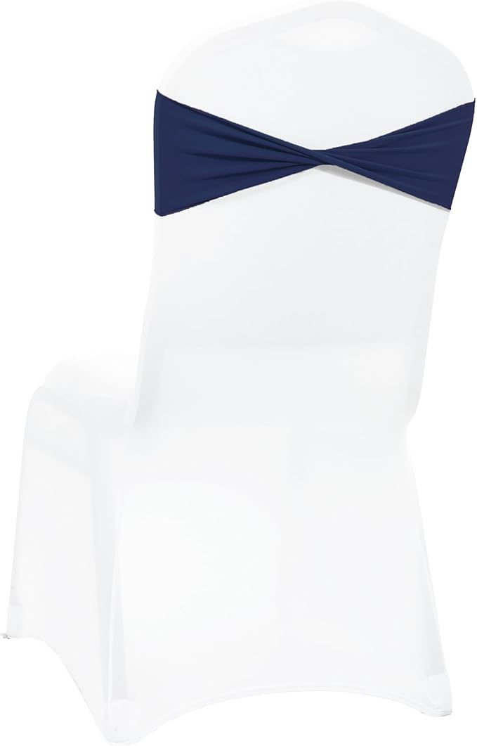 MDS Pack of 250 Spandex Chair Sashes Bows Elastic Stretch Dining Chair Bands Ties Without Slider Buckle Universal fits for Wedding Baby Shower Birthday Party Banquet Event Decoration - Navy Blue
