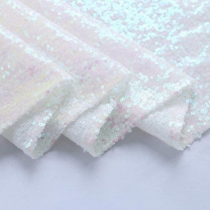 JYFLZQ Iridescent White Sequin Table Runner 12" x 72" Pack of 10 Sparkly White Metallic Table Runner Glitter Sequin Runner for Table Birthday Party Event Decorations