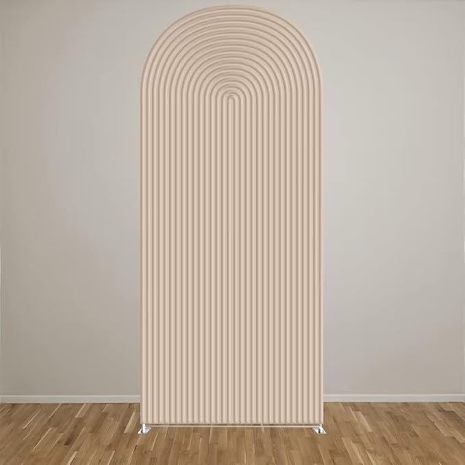 KONPON Beige Ripples Arched Frame Fabric Cover for Birthday Partied Double-Sided Stretchy Chiara Backdrops Arched Wall Stands Covers Arch Backdrop Cover 3x6ft