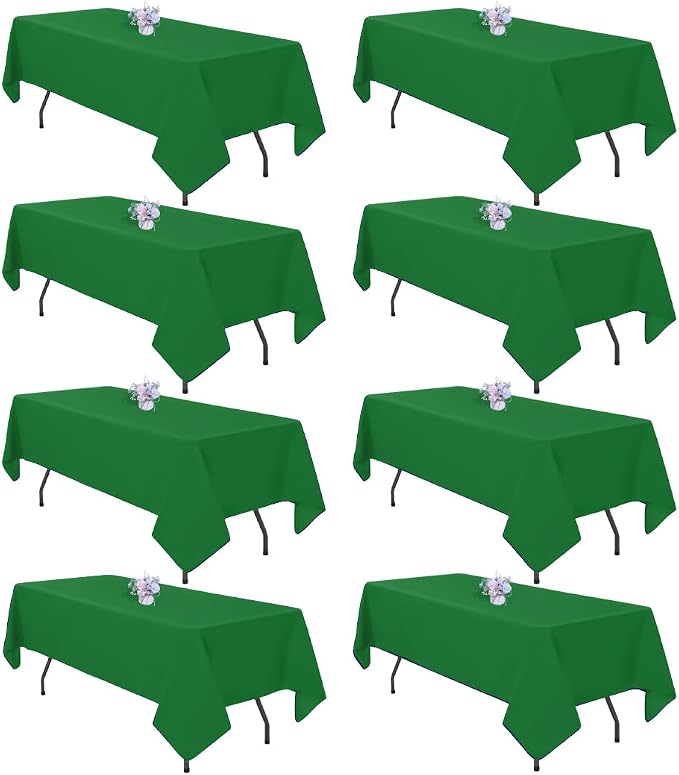 8 Pack Green Table Cloth 60x126 Inch Rectangle Tablecloth for 8 Foot Rectangle Tables, Wrinkle Resistant Washable Polyester Fabric Table Cover for Dining Banquet Wedding Party