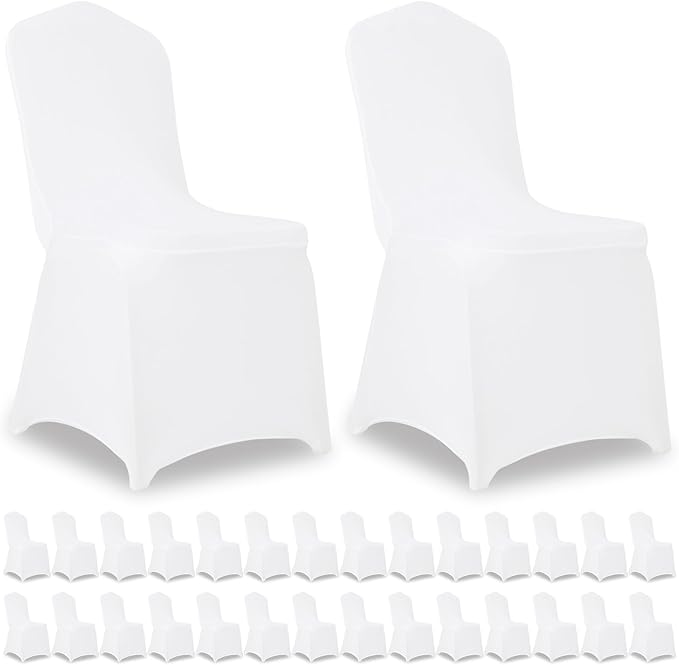 30 Pack White Stretch Polyester Spandex Chair Covers Universal Washable Removable Chair Slipcovers Protector for Wedding Banquet Events Party Dining Decoration
