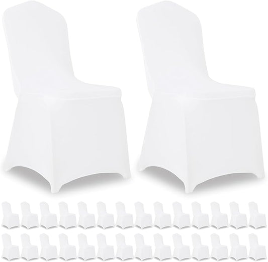 30 Pack White Stretch Polyester Spandex Chair Covers Universal Washable Removable Chair Slipcovers Protector for Wedding Banquet Events Party Dining Decoration