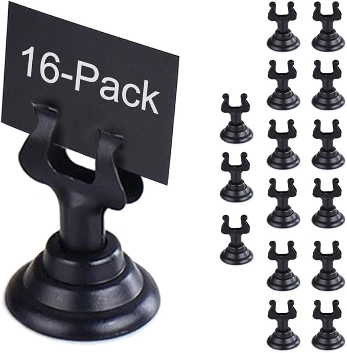 Small Size Table Number Holders,Stainless Steel Place Card Holder for Photos Food Signs Weddings Restaurants Birthdays,Modern Centerpieces Cards Stand with Heavy Casting Base(Size:1.57",Color:Black)