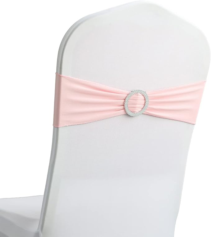Spandex Chair Sashes Bands 100PCS Stretch Chair Cover Ties Bows with Buckle Slider Wedding Party Reception Banquet Decoration (Pink)