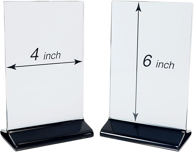 BARsics 4x6 Sturdy Table Tent Menu Holder, Commercial 2-Sided Acrylic Sign Holder (6-Pack)