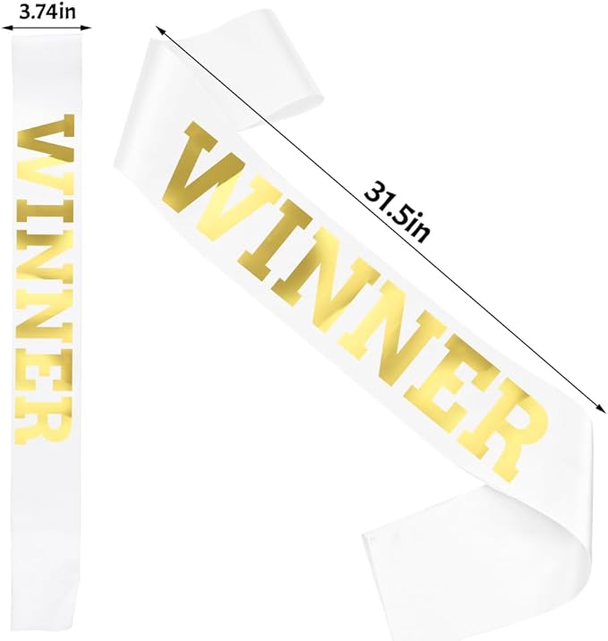 6 pcs Winner Satin Sash Party Accessory, White And Gold Winner Satin Sashes Celebrate In Style At Parties, Contests, Sporting Events And Competitions, 1st Place Award Sash Grand Prize Ribbon Winner Victory Ribbon Deluxe Recognition Ribbons for Classroo...