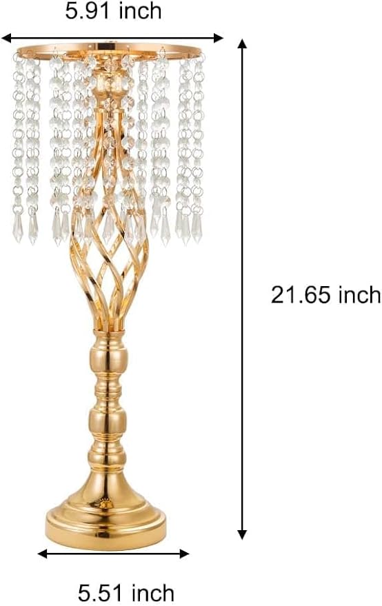 6 pcs 21.65 Inch Wedding Gold Flower Centerpieces Crystal Metal Flower Vase Wedding Centerpieces for Tables Decorations