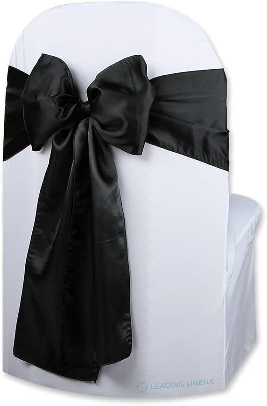 Satin Bow Sash Chair Cover Decoration - Elegant Sashes for Weddings, Banquets, Receptions, Special Events, Restaurants, and Parties - 28 Available Color Choices, Set of 150, Black