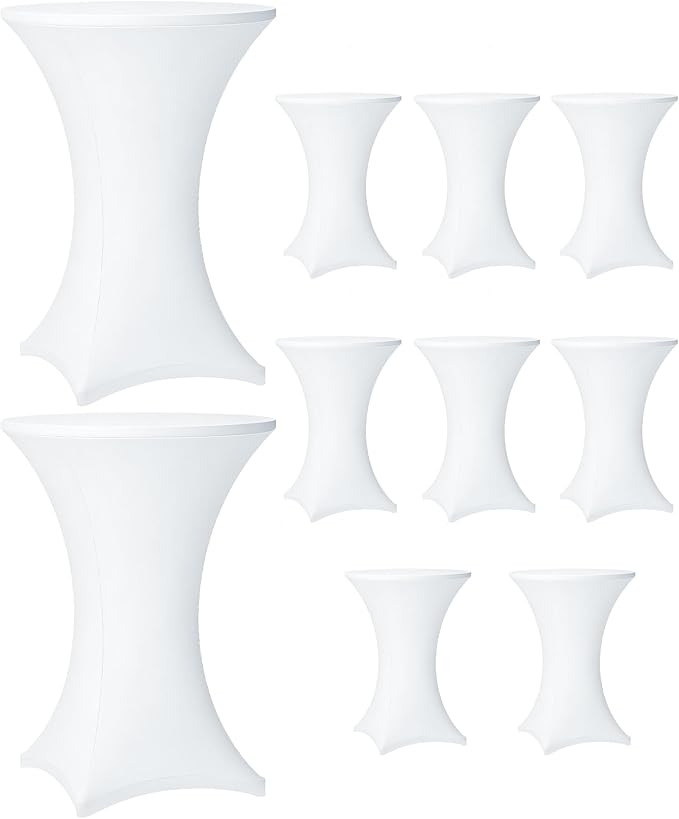 Cocktail Table Covers - 10 Pack 32x43 Inch Table Cloth - White Fitted Stretch Spandex Round High Top Tablecloth for Party, Bar, Birthday, Pub, Banquet