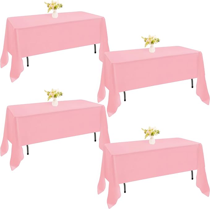 4 Pack Rectangle Tablecloth 60x126 Inch Pink Washable Polyester Table Cover for Wedding Dining Table Buffet Parties Banquet Decoration（Pink）