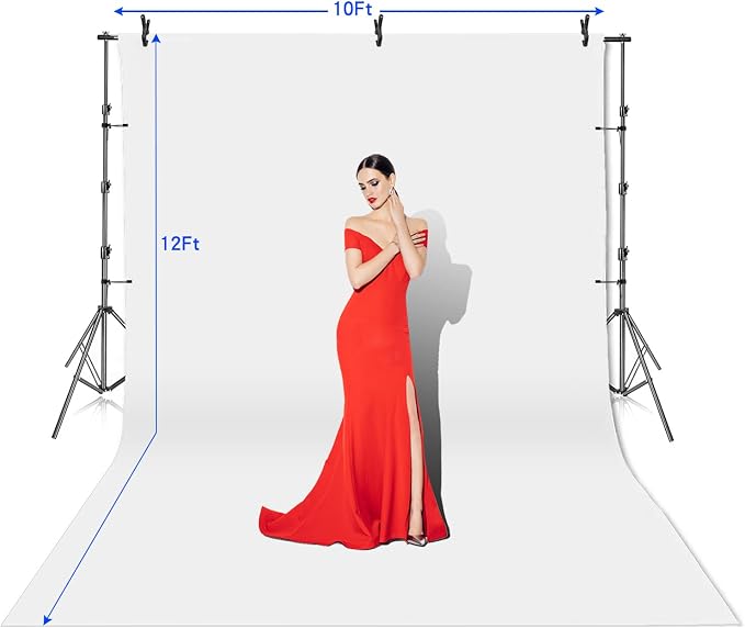 SLOW DOLPHIN Photo Video Studio 10 x12ft 100% Cotton White Muslin Backdrop with 10 x 10ft Stand Photography Background Support System Kit Clamp, Clips,Carry Bag