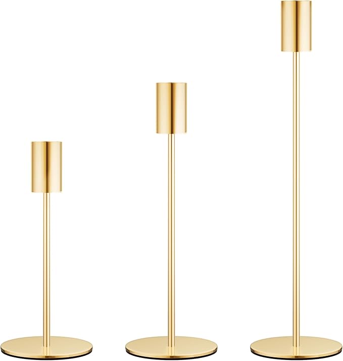 zeochyni French Gold Candlestick Holders Set of 3, Decor Taper Candle Holder for Wedding, Dinning, Party,Fits 3/4 Inch Thick Candle