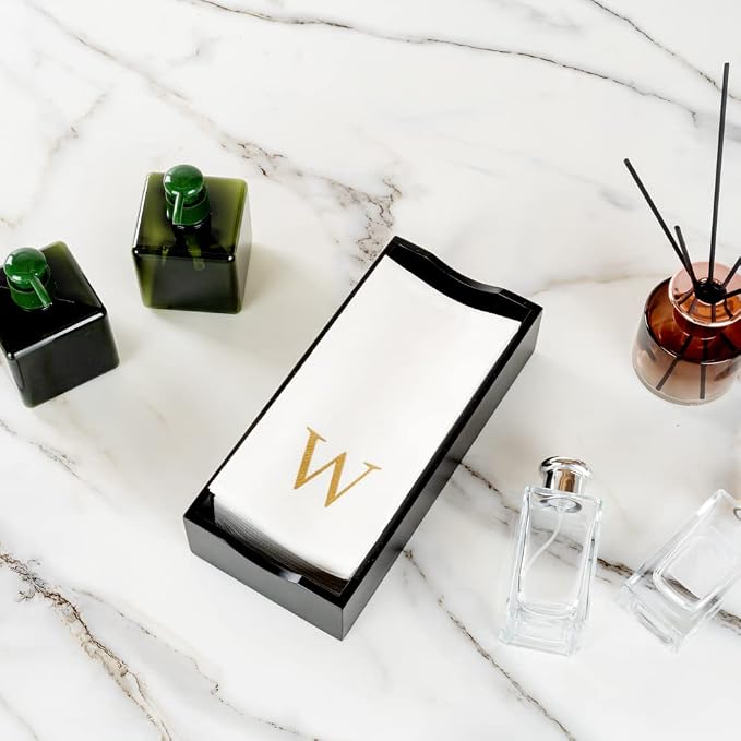 Luxenap 15.8 X 7.9 Inch Linen-Feel Guest Towels, 2000 Lettered Hand Towels - Gold Letter 'W', Sans Serif Font, White Paper Dinner Napkins, airlaid, For Restrooms And Tables