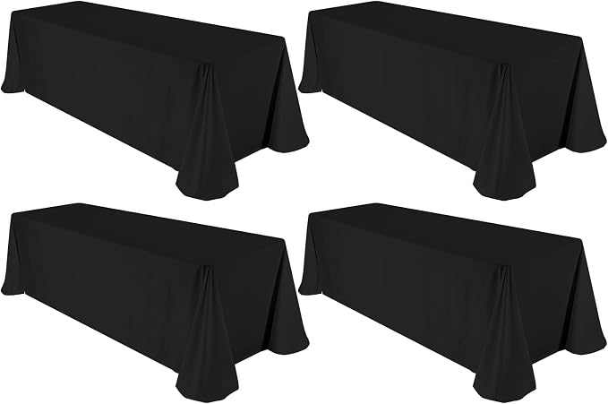 4 Pack Black Tablecloths for 8ft Rectangle Tables 90 x 132 Inch - Polyester Table Cover Stain and Wrinkle Resistant Washable Fabric Table Clothes for Wedding Party Banquet Reception Restaurant