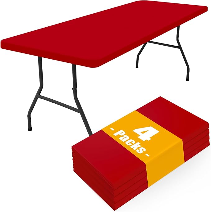 Smiry 4 Pack Rectangle Picnic Table Cloth, Waterproof Elastic Fitted Tablecloths, Washable Polyester Rectangular Patio Table Cover for Camping, Indoor and Outdoor (Red, 30"x72")