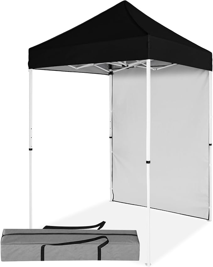 5x5 Pop Up Canopy Tent with One Sidewall, Instant Portable Beach Canopy, Outdoor Tent with Carry Bag for Camping, Sports, Tailgating, Events, Black