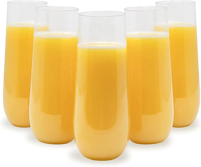 45 Plastic Stemless Champagne Flutes - Disposable Unbreakable toasting glasses, 45 pack | Clear Fancy Shatterproof & Reusable 9 Oz Champagne glass, BPA free - Ideal for Weddings, Birthdays, Parties