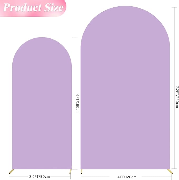 Wokceer Wedding Arch Backdrop Cover 7.2FT, 6FT Spandex Fitted Lavender Arch Covers Set of 2 Round Top Chiara Arches Backdrop Cover for Birthday Party Ceremony Banquet Decoration