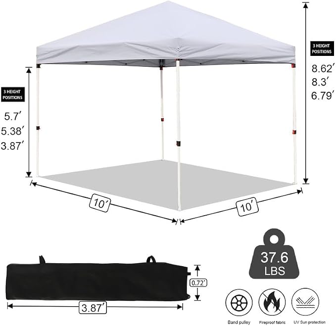 Northroad 10x10ft Pop Up Canopy, Popup Outdoor Canopy Tent with Wheeled Carrying Bag,Portable Gazebo Shelter for Patio,Deck,Garden,Beach（White）
