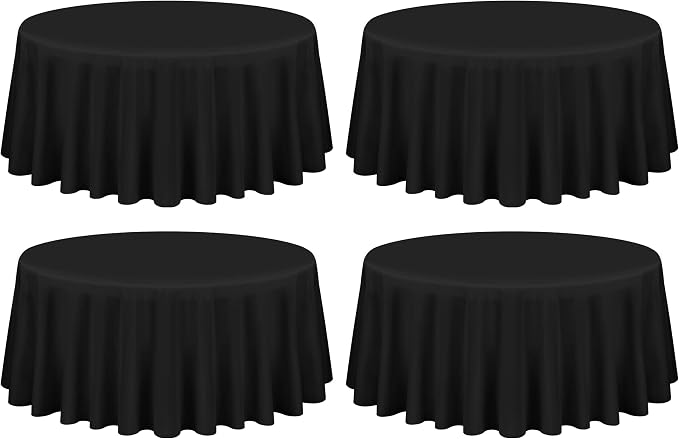 4 Pack Black Round Tablecloth 90 Inch Washable Polyester Tablecloths for Round Tables Stain Resistant and Wrinkle Table Cloth Decorative Fabric Table Cover for Dining Wedding Party Banquet Buffet