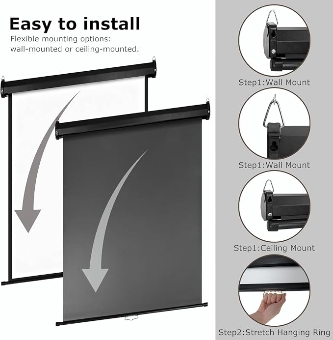 Retractable White Photography Backdrop Screen, 36 x 56 Inch Pull-Down PVC Photo Background, Auto-Lock Backdrop for Product Photography, Headshots, ID Photos & Live Streaming