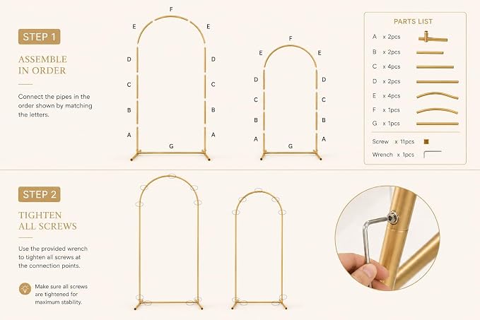 Gold Wedding Arch Backdrop Stand Set of 2, 7.2FT & 6FT Metal Arch Backdrop for Wedding Ceremony, Balloon Garland & Baby Shower Backdrop, Bridal Shower Decor, Arcos para Decoracion de Fiestas
