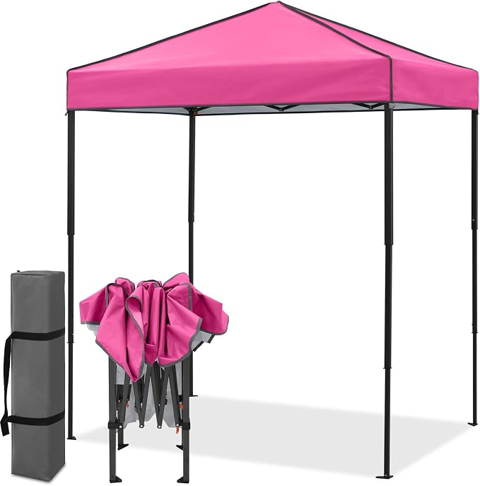 EAGLE PEAK 6x4 Instant Pop Up Canopy Tent, Straight Leg Sun Shelter, Portable Canopy with Carry Bag for Camping, Beach & Sports, Pink