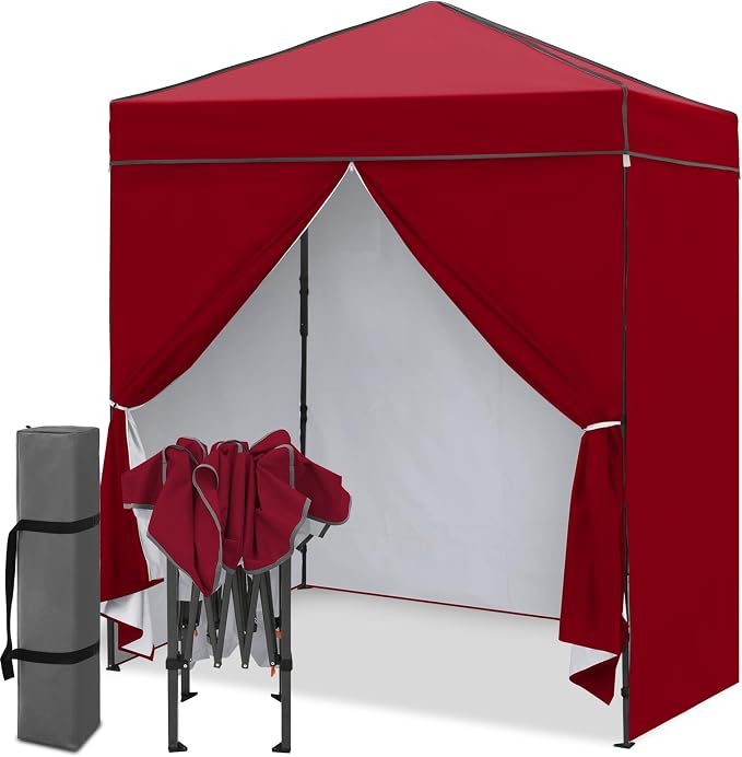EAGLE PEAK 6x4 Instant Pop Up Canopy Tent with 4 Side Wall Panels, Straight Leg Sun Shelter, Portable Canopy with Carry Bag for Camping, Beach & Sports, Burgundy