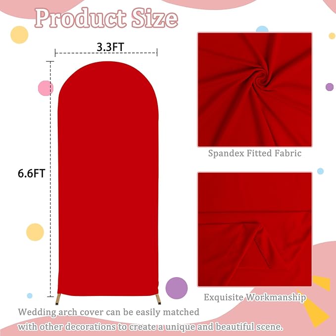 FOTSHARER Spandex Arch Cover 6.6FTx3.3FT Red Arch Backdrop Cover for Arch Stand Wedding Arches Spandex Cover Chiara Wall Covers Spandex Fabric for Arched Backdrop Birthday Arch Covers for Parties