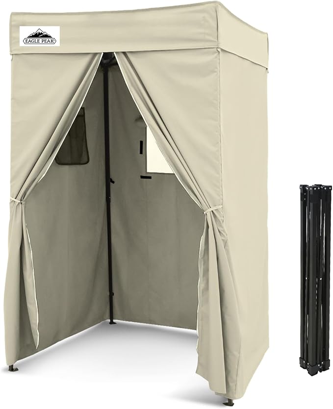 EAGLE PEAK 4x4 Pop Up Changing Tent, Flat Top Changing Room, Cream | Portable, Privacy Tent, Pool Cabana, Dressing Room, Shower & Toilet Use, Opaque Fabric, Instant Setup, Photoshoots, Camping