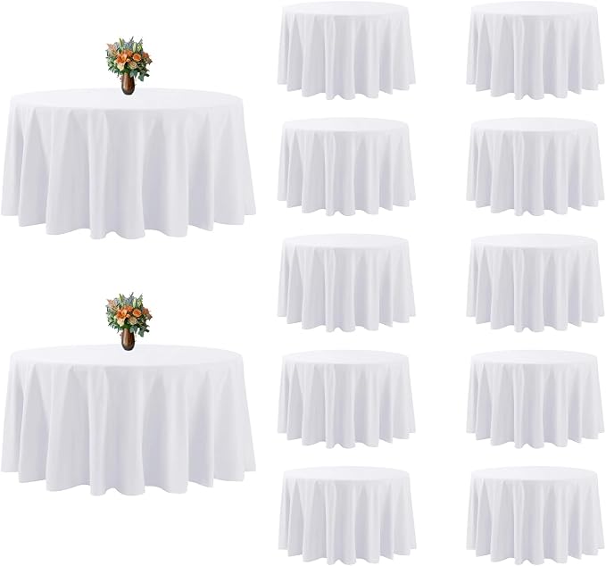 12 Pack 90 Inch Round White Tablecloth, Washable Polyester Table Cloth, Stain & Wrinkle Resistant Decorative Table Cover for Wedding, Party, Dining, Banquet