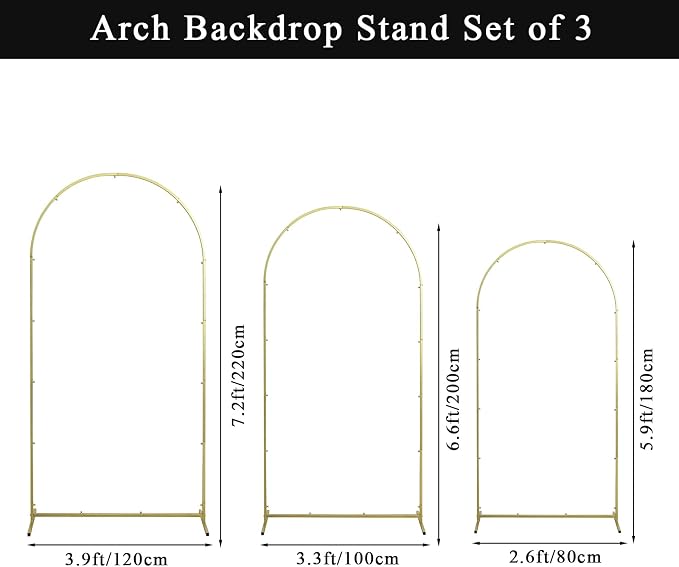 Gawicpy Wedding Arch Backdrop Stand Set Metal Arch Backdrop Stand with Wedding Arch Cover, Wedding Balloon Arch Backdrop Stand for Birthday, Baby Shower, Anniversary (Black, 5.9FT+6.6FT+7.2FT)