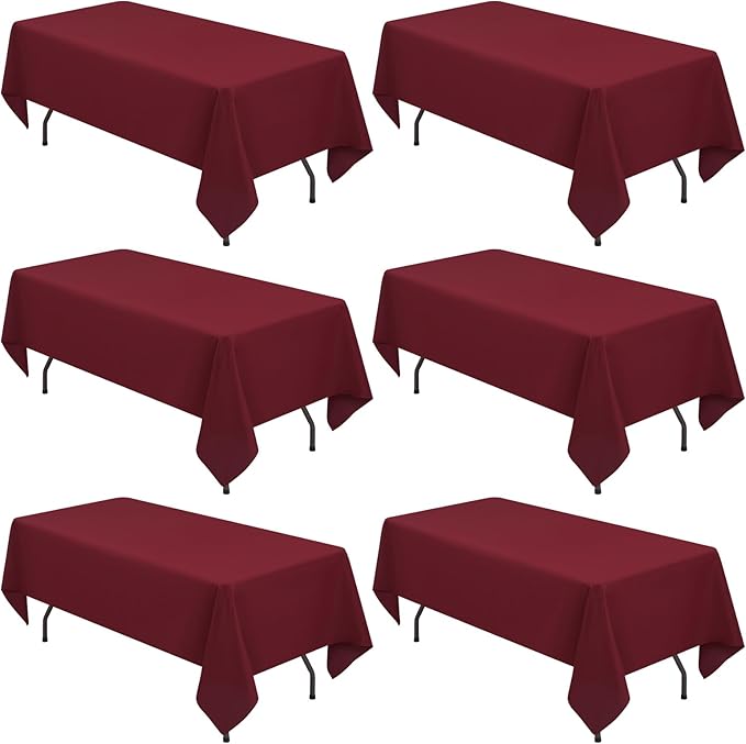 YMHPRIDE 6 Pack Burgundy Polyester Tablecloths, 60 x 126 inch, Rectangular, Stain & Wrinkle Resistant, Washable, 6FT Table Covers for Wedding, Party, Banquet