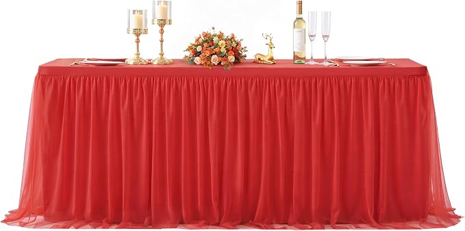 HB HBB MAGIC Red Table Cloths 8 Foot Rectangle Tulle Table Skirt Rectangle Tables 8ft Fitted Spandex Table Covers Stretch Elastic Banquet Wedding Baby Shower Birthday Party Table Cloths