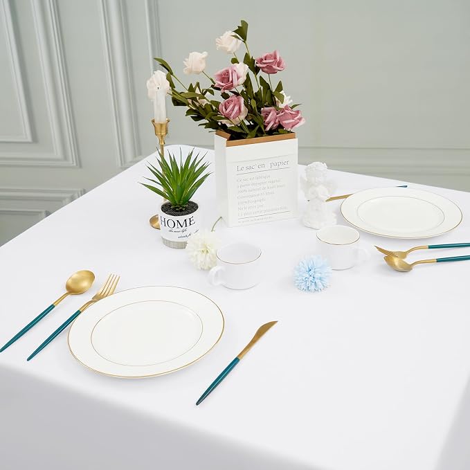 12 Pack White Square Tablecloths 52 x 52 Inch, White Polyester Table Cover for Square Table, Stain and Wrinkle Resistant Washable Fabric Table Cloth, Polyester Tablecloth for Restaurant Banquet Party