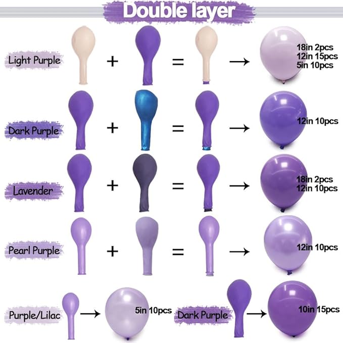 Purple Balloon Garland Kit - Double Stuffed Dark Purple Lavender Balloon Arch Latex Pearl Lilac Color for Baby Shower Birthday Butterfly Wedding Fairy Floral Wild Flower Party Decor